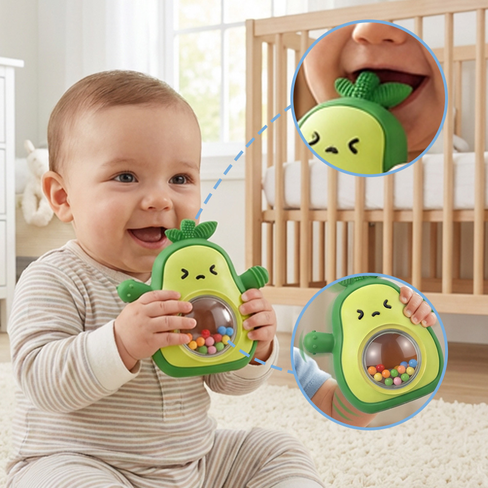 Baby Food Bites - Avocado-Babybeißring aus Lebensmittelqualität-Silikon, BPA-freies Handbeißspielzeug für