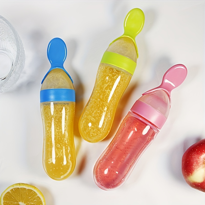 Baby Food Lunch - Baby-Fütterungs-Silikonflasche mit Löffel, 3oz Lebensmittel-Spenderlöffel, Lebensmittel-Quetschlöffel,